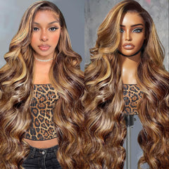 Hepnok 30-inch highlight ombre lace-front wig shows natural length for everyday wear