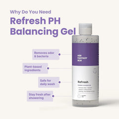 Her Fantasy Box Refresh bottle pour capturing rich lather for daily refreshing cleanse