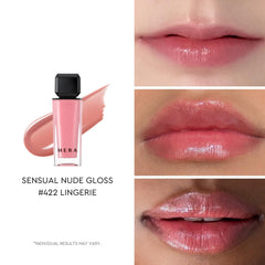 HERA Sensual Nude Lip Gloss 422 LINGERIE sheer shine closeup with natural MLBB glow.