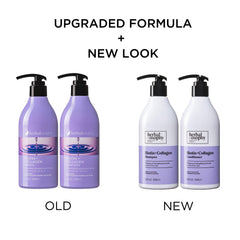 Herbalosophy biotin-collagen conditioner bottle — detangled, silky ends for easier styling.