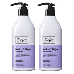 Herbalosophy biotin-collagen shampoo bottle — stronger-looking hair after cleansing.