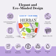 Herban Essentials travel-size wipes in a purse-ready package for quick refreshment
