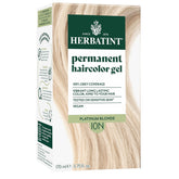 Herbatint 10N platinum blonde shade swatches show natural color and gray coverage.