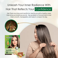 Herbishh Argan Hair Mask ingredients with argan oil and lavender fragrance in bowl.