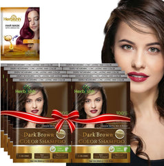 Herbishh dark brown color shampoo pack-front shows portable gray coverage option.