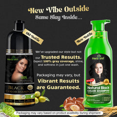 Herbishh Hair Color Shampoo black color application shows vibrant shade.