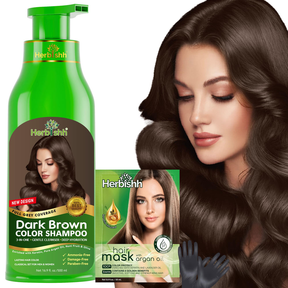 Herbishh Hair Color Shampoo dark brown pour for easy at-home gray coverage