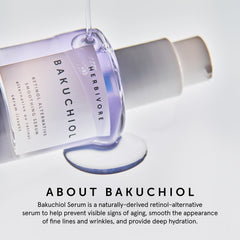 Herbivore Bakuchiol serum on fingertips during application for a dewy finish.