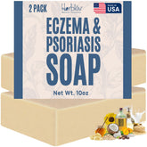 Herblov eczema soap bar package promotes gentle daily cleansing for sensitive skin.