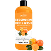 Herblov Persimmon Body Wash bottle pour demonstrates easy lather for odor control.