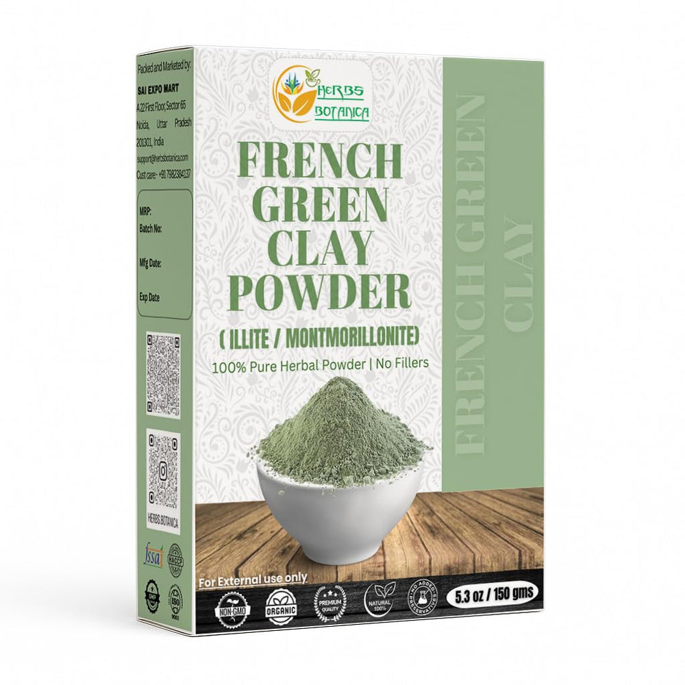 Herbs Botanica French Green Clay Powder pack-shot resealable bag for fresh skincare routines