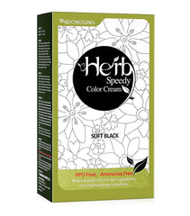 Herb Speedy Soft Black color cream swatch during quick 20-minute application