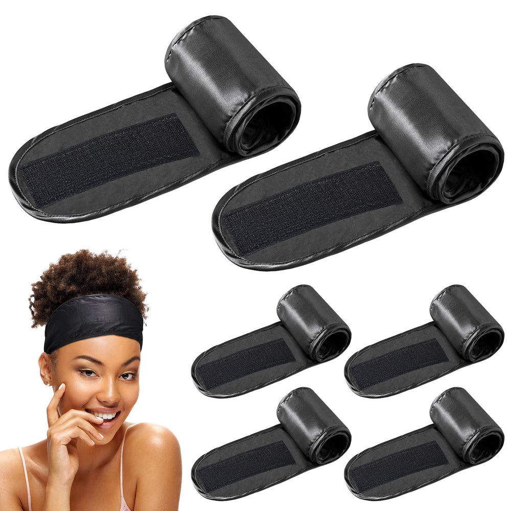 Hercicy 6-pack black satin headbands provide gentle overnight hair control for a neat morning look.