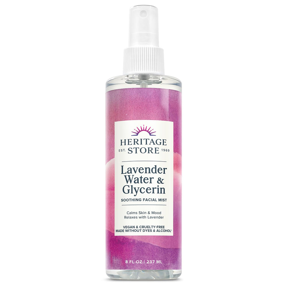 Heritage Store Lavender Flower Water bottle 8oz with calming aroma for skin.