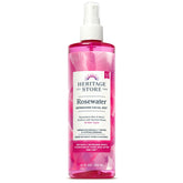 HERITAGE STORE Rosewater bottle closeup for refreshing skin hydration.