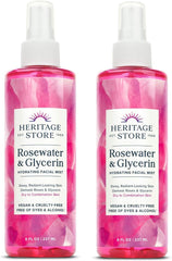 Heritage Store Rosewater Glycerin mist bottle front for hydrated, refreshed skin