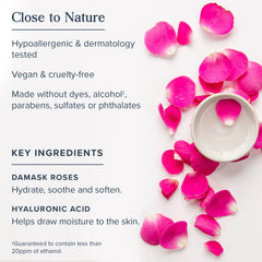 HERITAGE STORE Rosewater Serum texture shot shows lightweight, non-greasy hydration.