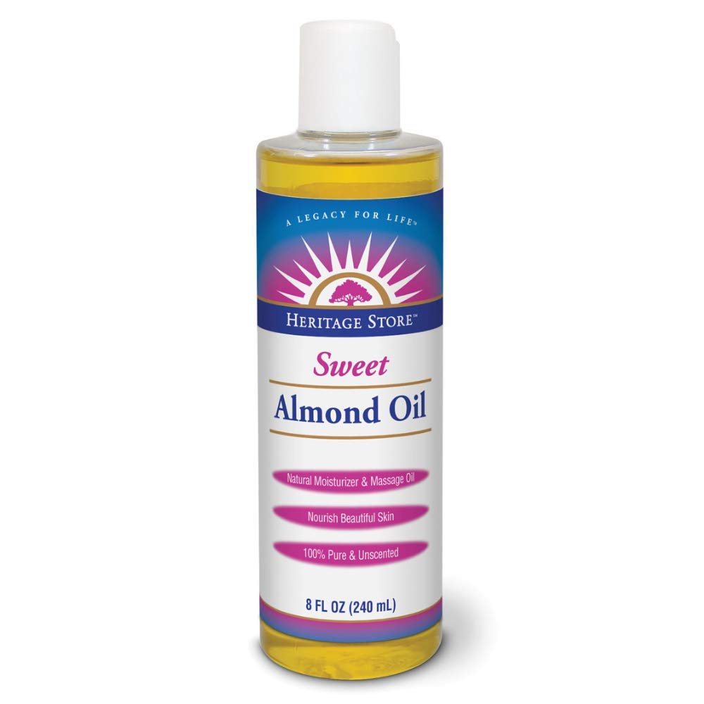 HERITAGE STORE Sweet Almond Oil bottle for unscented massage and skin care.