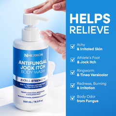 Hermon antifungal body wash after workout use shows cleansing and odor control