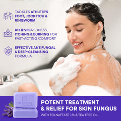 Hermon Antifungal Soap close-up lather demonstrating deep cleansing for skin health.