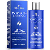 Hermon Folliculitis Shampoo bottle demonstrates soothing scalp care and gentle cleansing.