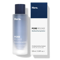Hero Cosmetics Pore Release toner bottle close-up highlights clearer-looking pores.