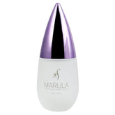 HerStyler Marula Oil Hair Serum bottle closeup for frizz control and shine.