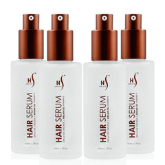 HerStyler Serum 4 Pack bottle closeup highlights frizz-control shine for dry hair