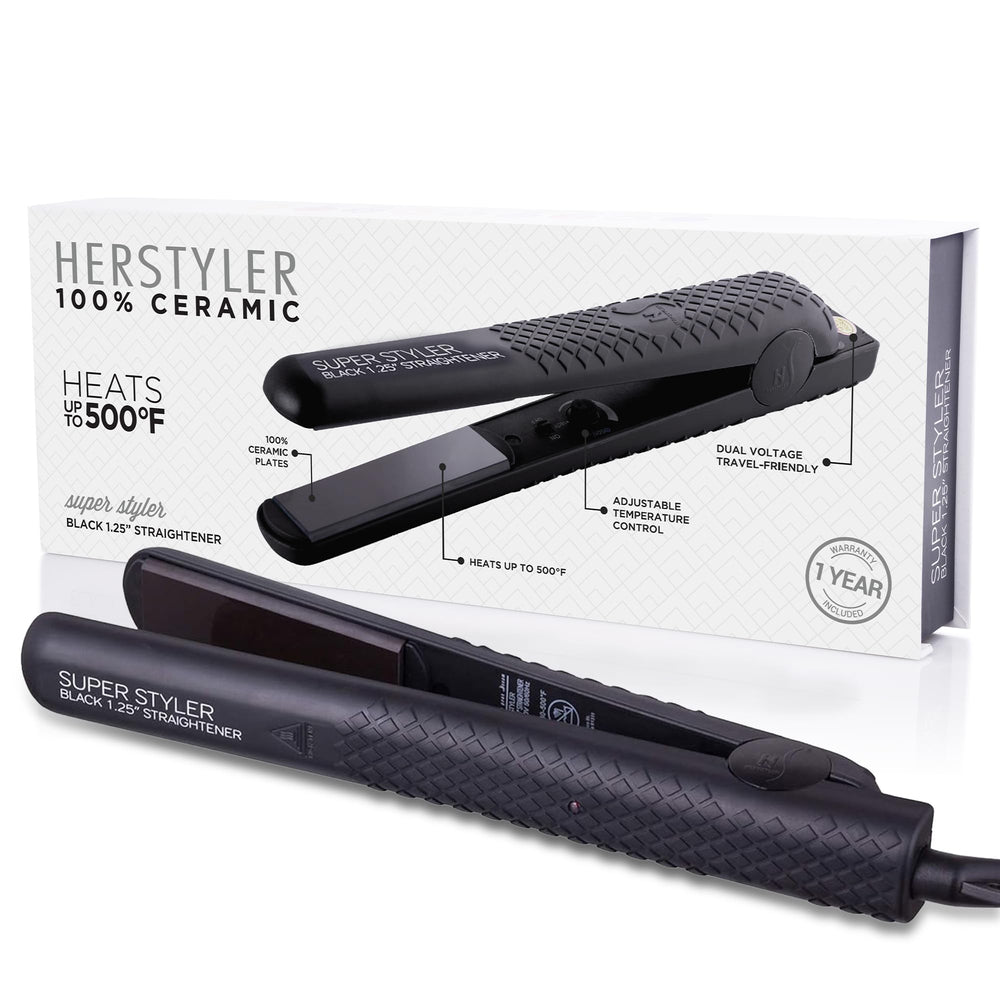 HerStyler Superstyler Onyx ceramic flat iron plate closeup for smooth glide and even heat