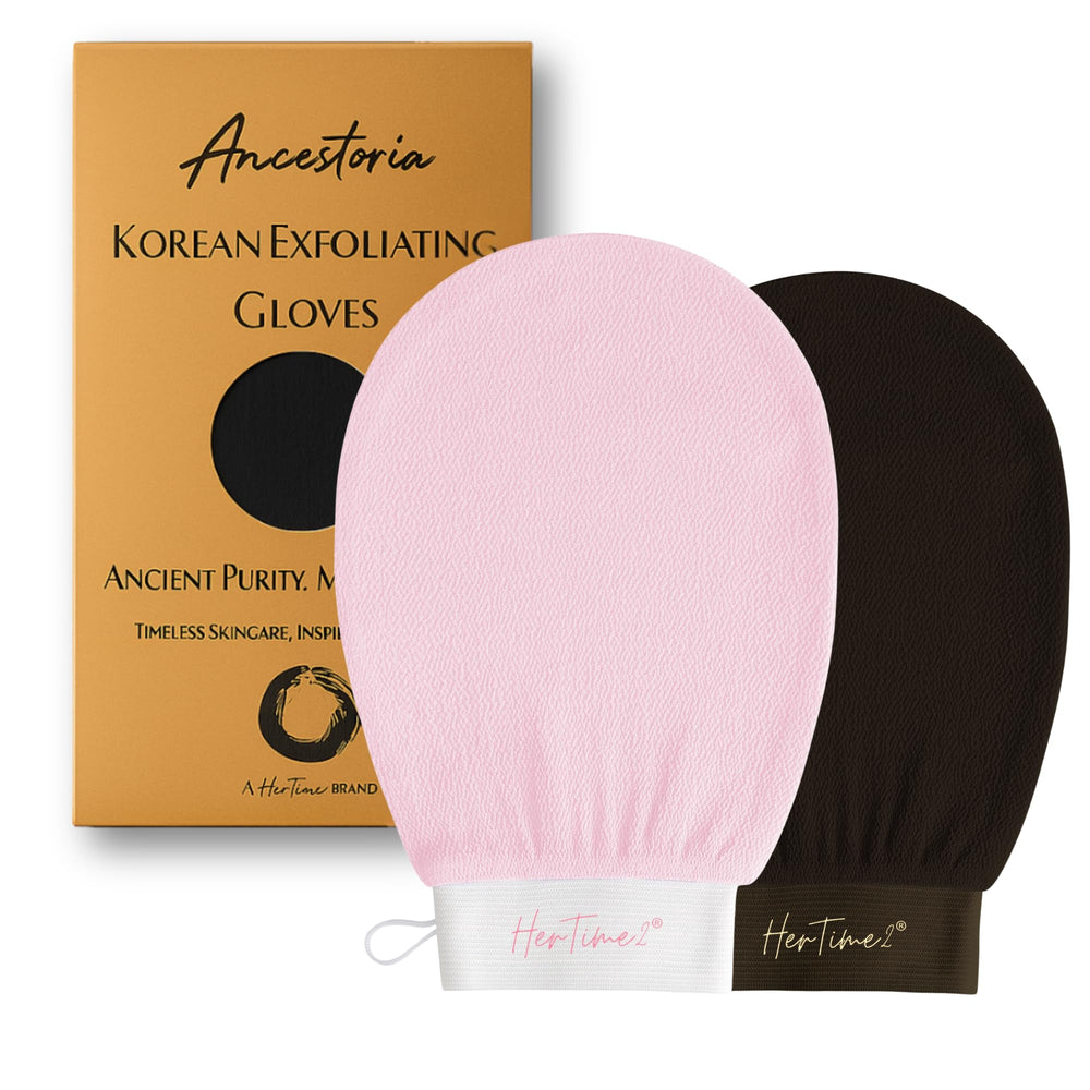 HerTime2 Ancestoria pink glove pack for deep shower exfoliation and smoother skin.