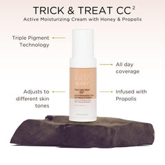 Hey Honey CC² Cream texture close-up reveals creamy, blendable formula for natural finish.