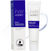Hey Honey Skincare Relax bottle close-up showing oil-free hydration for sensitive skin.