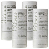 HEY HUMANS aluminum free deodorant bottle with cedarwood sage for all-day freshness.