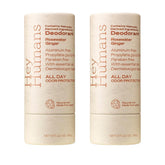 Hey Humans rosewater ginger deodorant bottle showing all-day odor protection