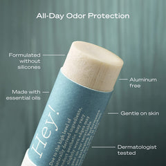 Hey Humans deodorant stick closeup highlights smooth glide and refreshing scent