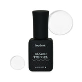 heyhae glazed top gel bottle closeup highlighting salon-grade gloss and fast-dry top coat.