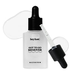 Heyhae Got To Go Remover bottle and dropper shown for precise, gentle application.