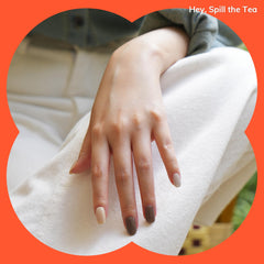 Heyhae semi cured gel nail strips application closeup demonstrates smooth, quick nail fit.