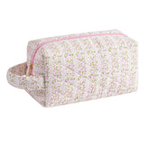 HHQQWZ makeup bag front view features pink floral pattern for stylish travel organization.