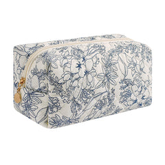 HHQQWZ makeup bag navy floral front view for stylish travel organization.