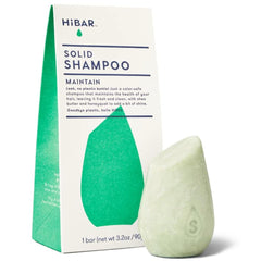 HIBAR Maintain Shampoo Bar packaging highlights plastic-free sustainability for eco-conscious shoppers.