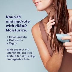 HIBAR Moisturize Conditioner Bar wet-hair scene highlights frizz control and detangling ease.