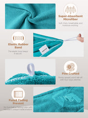 Hicober Microfiber Hair Towel Aqua Green Wrap emphasizes lightweight softness for all hair types.