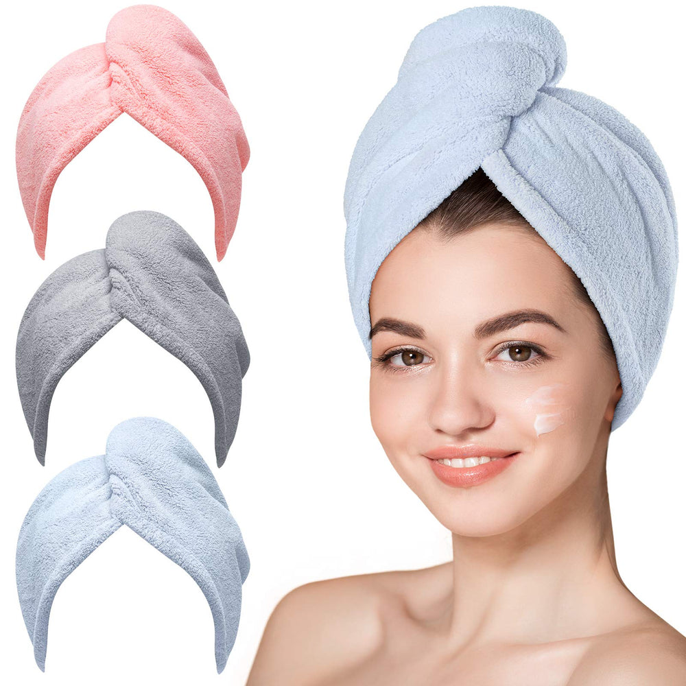 Hicober microfiber hair towel blue pack for quick-dry, gentle on curls
