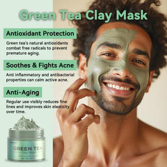 Hicream green tea clay application shot showing soothing, anti-aging support