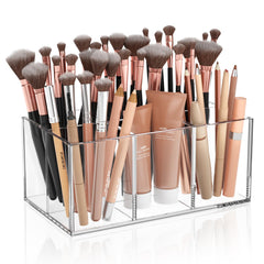 HIIMIEI clear makeup brush holder with six slots for quick brush selection