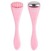 Hilph mini ice roller with stainless steel head cools and soothes facial skin, reducing puffiness.
