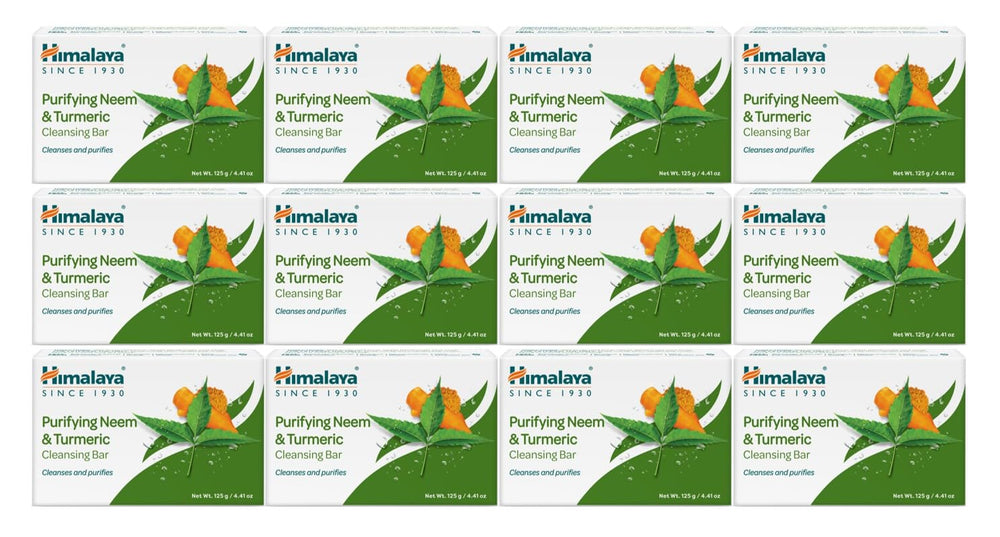 Himalaya purifying neem turmeric cleansing bar packaging highlights cruelty-free formulation.