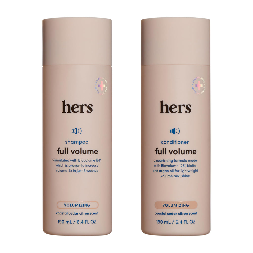 HIMS & HERS Hers Full Volume Shampoo bottle shows lightweight lift for fine hair
