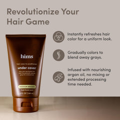 Hims & Hers Under Cover in-shower application illustrates easy one-step color and conditioning.